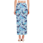 Watercolor Dolphin In The Sea Print Side Slit Maxi Skirt