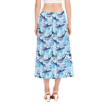Watercolor Dolphin In The Sea Print Side Slit Midi Skirt