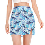 Watercolor Dolphin In The Sea Print Side Slit Mini Skirt