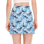 Watercolor Dolphin In The Sea Print Side Slit Mini Skirt
