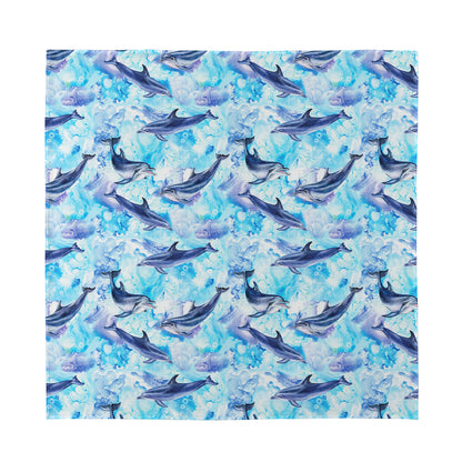 Watercolor Dolphin In The Sea Print Silk Bandana