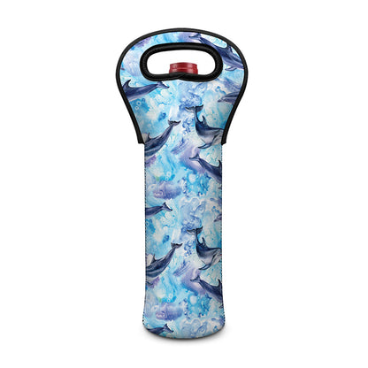 Watercolor Dolphin In The Sea Print Single Neoprene Wine Tote