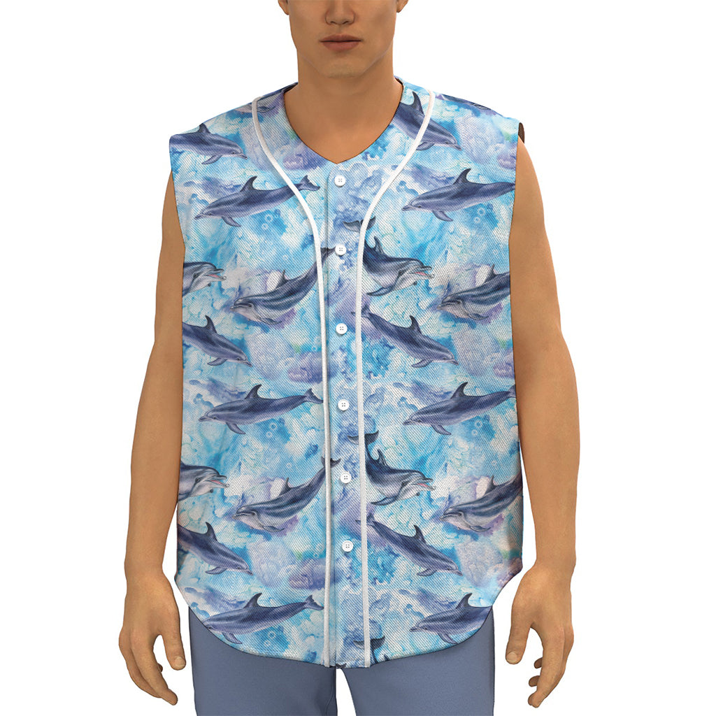 Watercolor Dolphin In The Sea Print Sleeveless Baseball Jersey