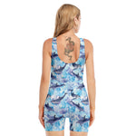 Watercolor Dolphin In The Sea Print Sleeveless One Piece Swimsuit
