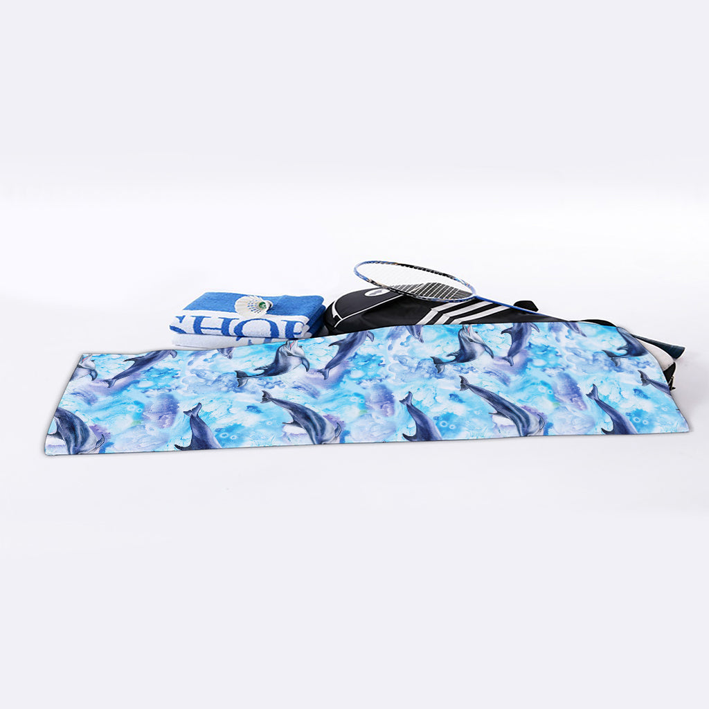 Watercolor Dolphin In The Sea Print Sports Towel
