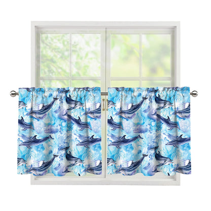 Watercolor Dolphin In The Sea Print Tier Curtains