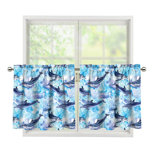 Watercolor Dolphin In The Sea Print Tier Curtains