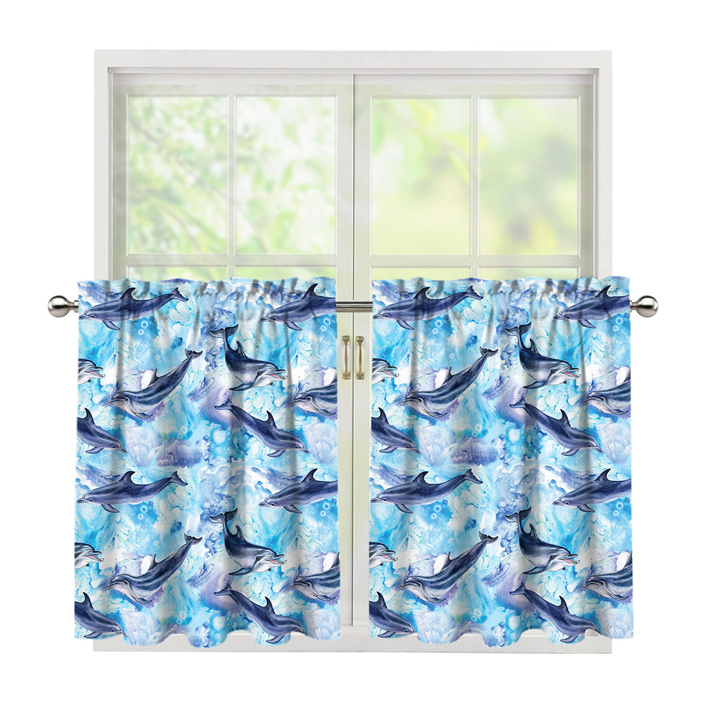 Watercolor Dolphin In The Sea Print Tier Curtains