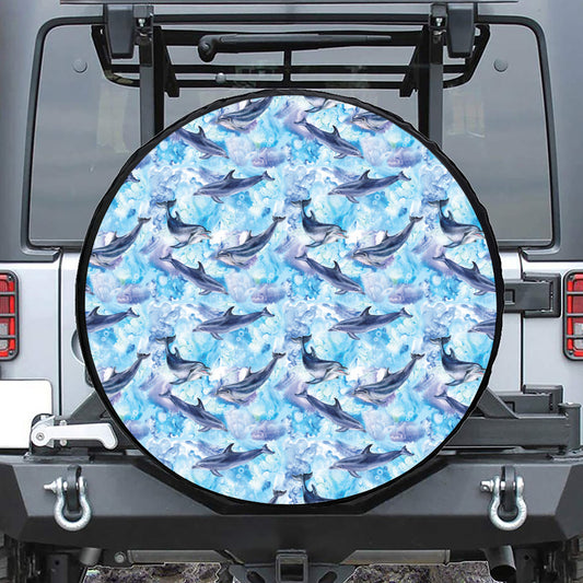 Watercolor Dolphin In The Sea Print Tire Cover