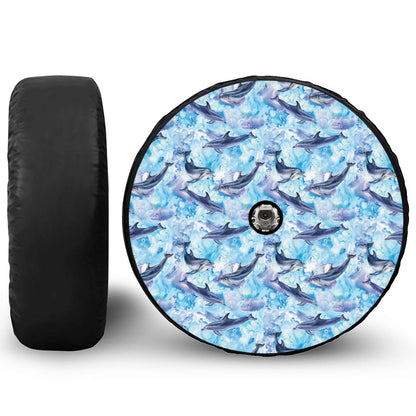 Watercolor Dolphin In The Sea Print Tire Cover With Camera Hole