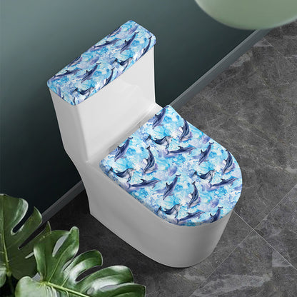 Watercolor Dolphin In The Sea Print Toilet Lid And Tank Cover Set