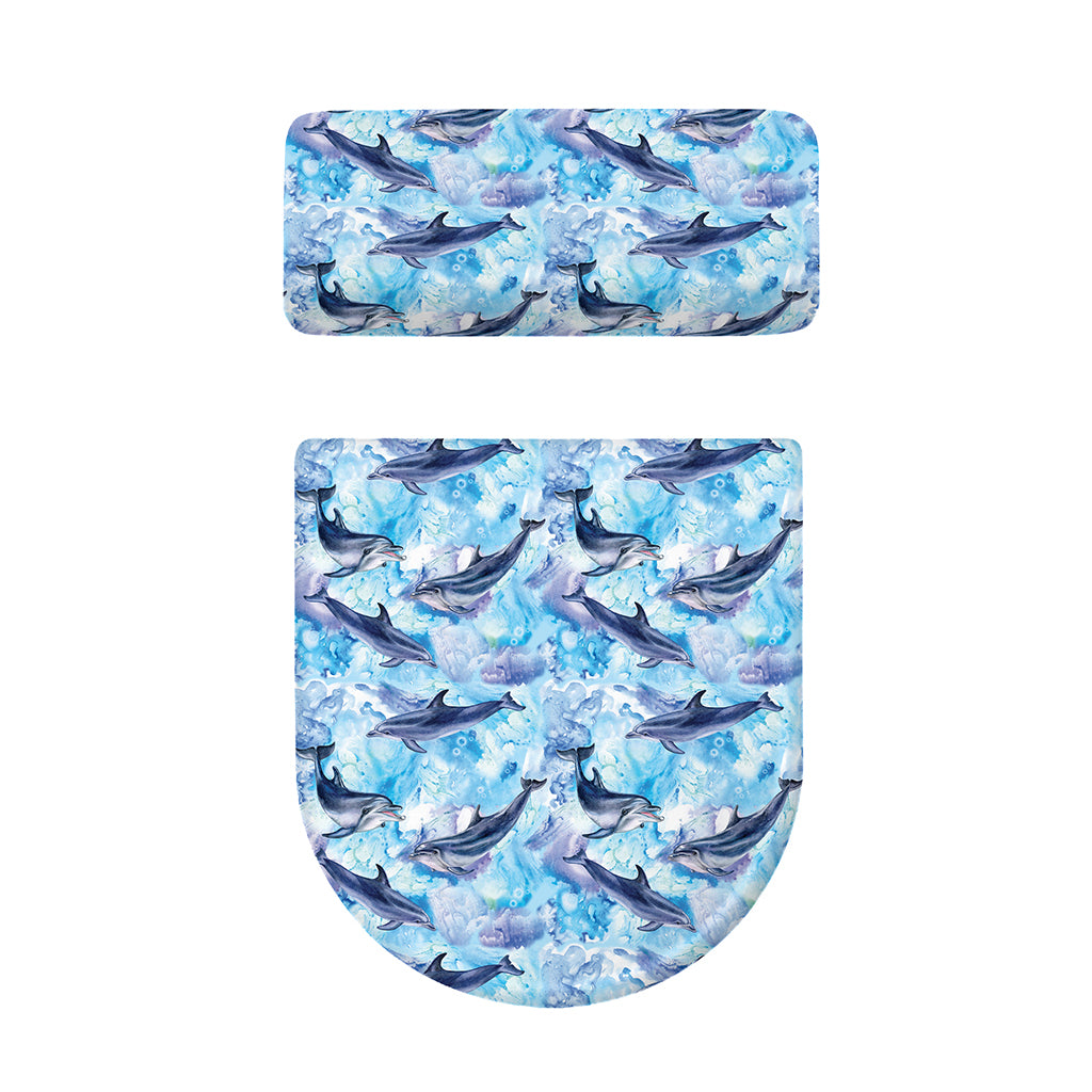 Watercolor Dolphin In The Sea Print Toilet Lid And Tank Cover Set