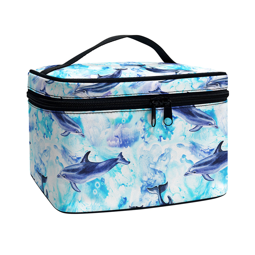 Watercolor Dolphin In The Sea Print Travel Makeup Bag