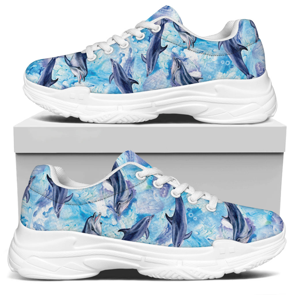 Watercolor Dolphin In The Sea Print White Chunky Shoes