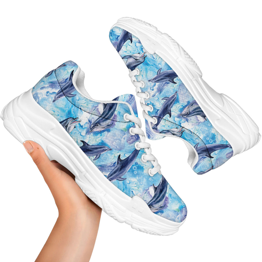 Watercolor Dolphin In The Sea Print White Chunky Shoes