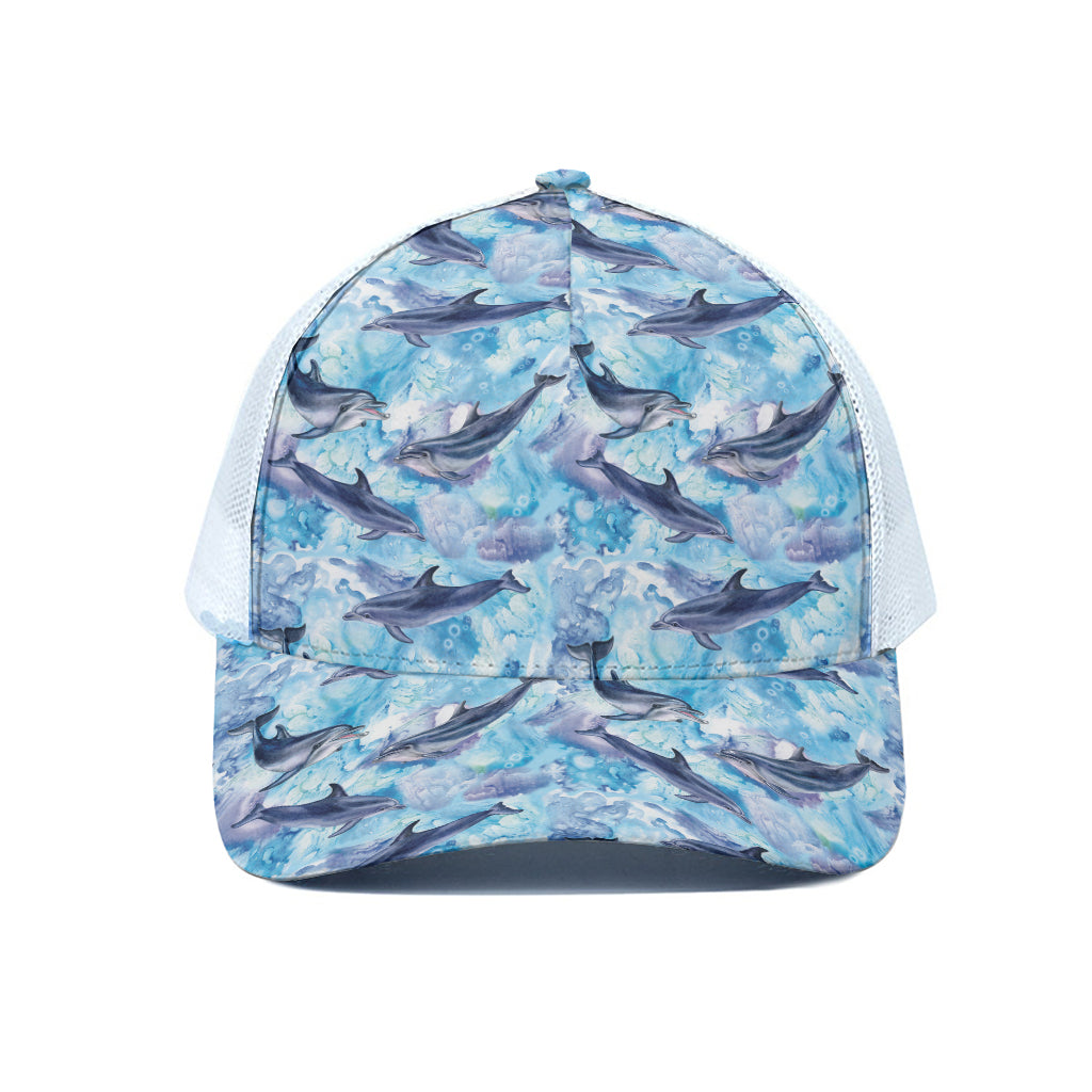 Watercolor Dolphin In The Sea Print White Mesh Trucker Cap