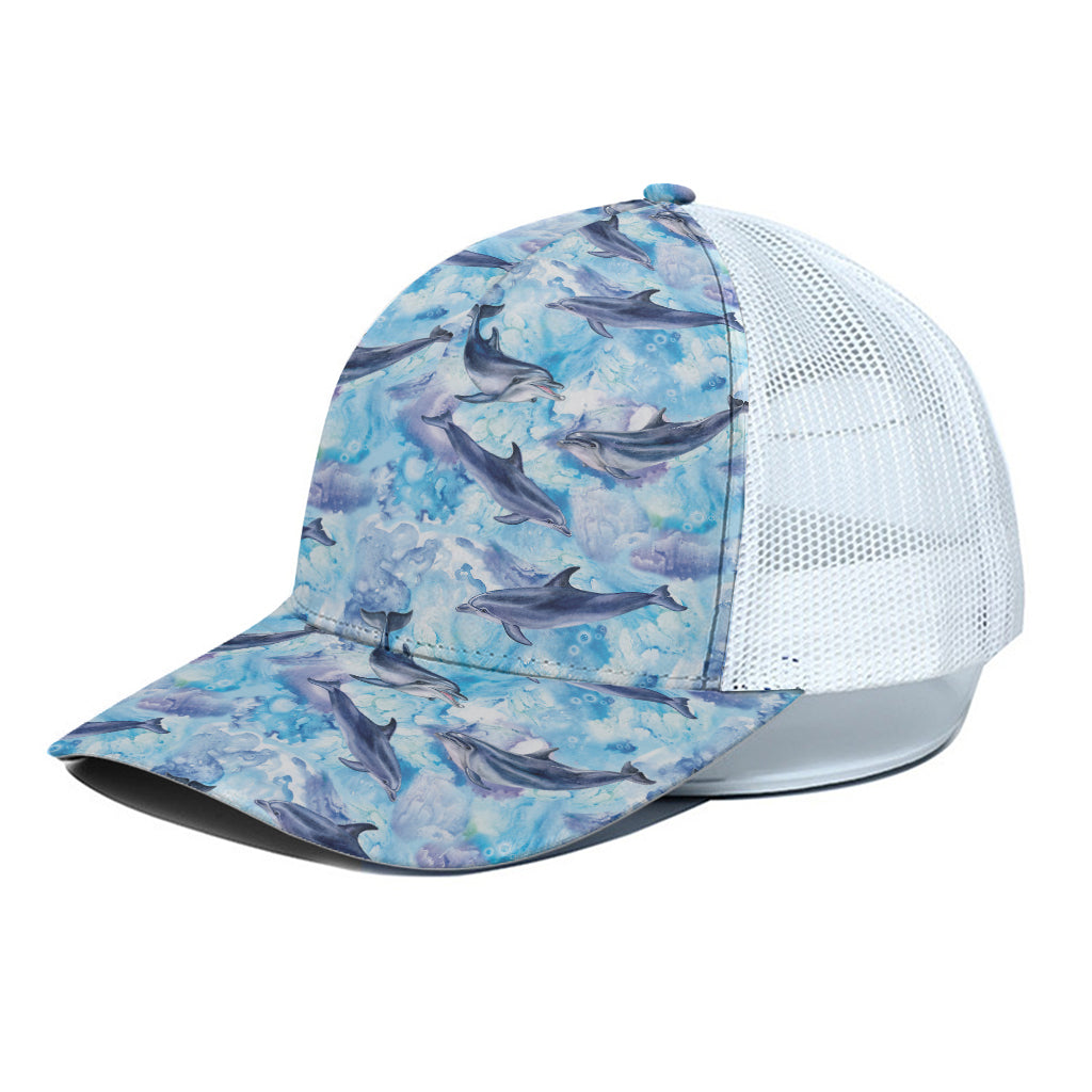 Watercolor Dolphin In The Sea Print White Mesh Trucker Cap