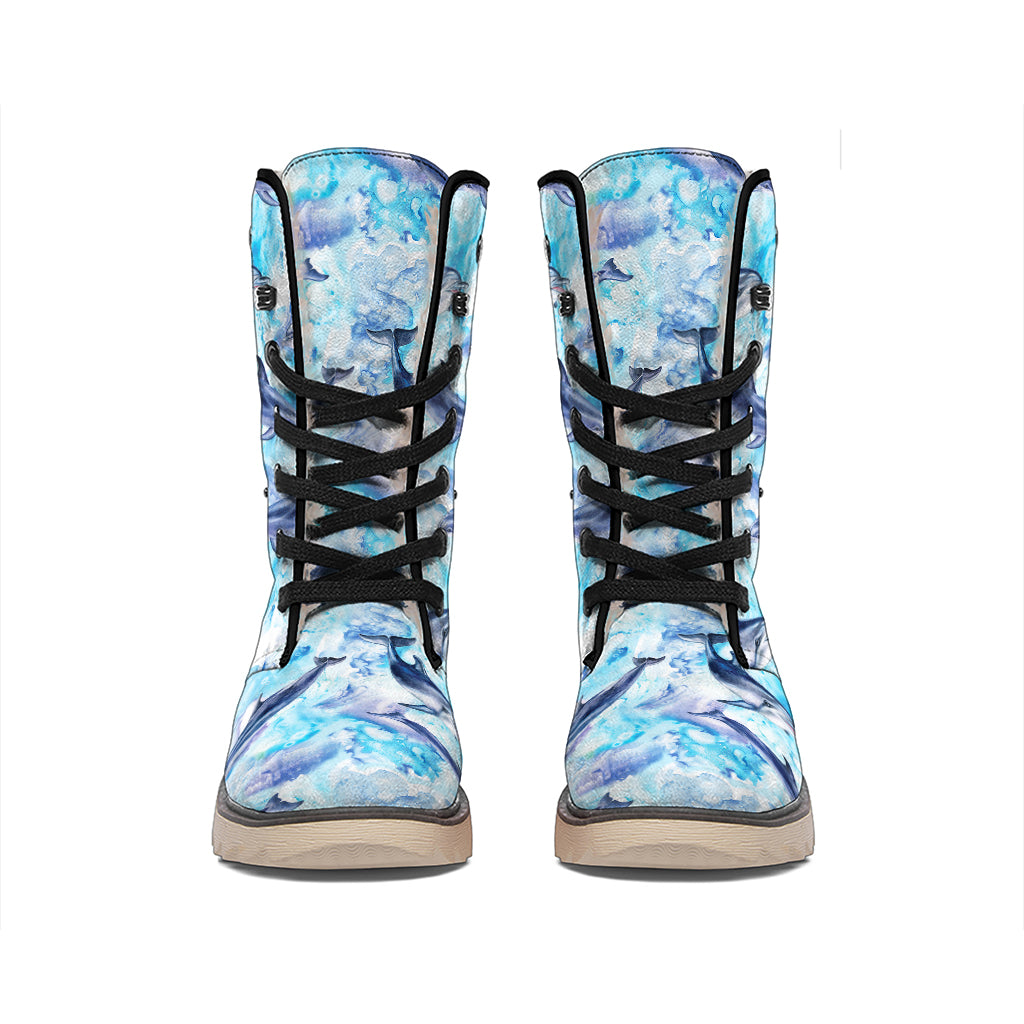 Watercolor Dolphin In The Sea Print Winter Boots