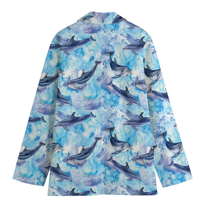 Watercolor Dolphin In The Sea Print Women's Blazer