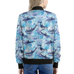 Watercolor Dolphin In The Sea Print Women's Bomber Jacket