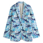 Watercolor Dolphin In The Sea Print Women's Cotton Blazer