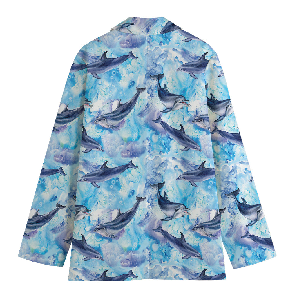 Watercolor Dolphin In The Sea Print Women's Cotton Blazer