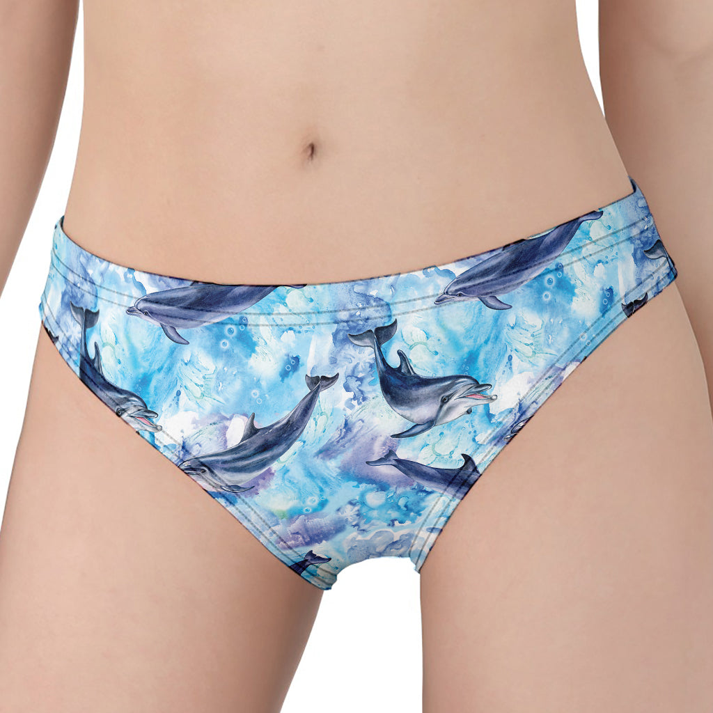 Watercolor Dolphin In The Sea Print Women's Panties