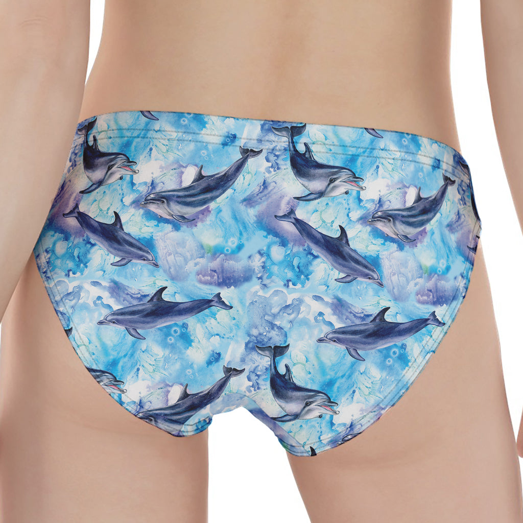 Watercolor Dolphin In The Sea Print Women's Panties