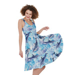 Watercolor Dolphin In The Sea Print Women's Sleeveless Dress