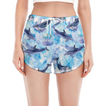 Watercolor Dolphin In The Sea Print Women's Split Running Shorts