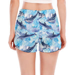 Watercolor Dolphin In The Sea Print Women's Split Running Shorts