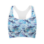 Watercolor Dolphin In The Sea Print Women's Sports Bra