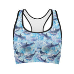 Watercolor Dolphin In The Sea Print Women's Sports Bra