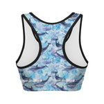 Watercolor Dolphin In The Sea Print Women's Sports Bra