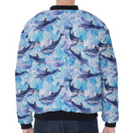 Watercolor Dolphin In The Sea Print Zip Sleeve Bomber Jacket