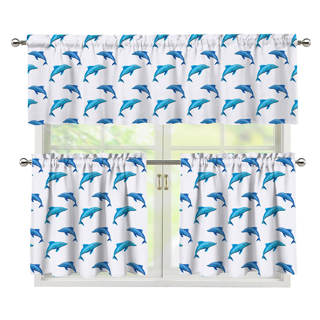 Watercolor Dolphin Pattern Print 3 Piece Kitchen Curtains