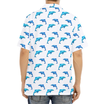 Watercolor Dolphin Pattern Print Aloha Shirt