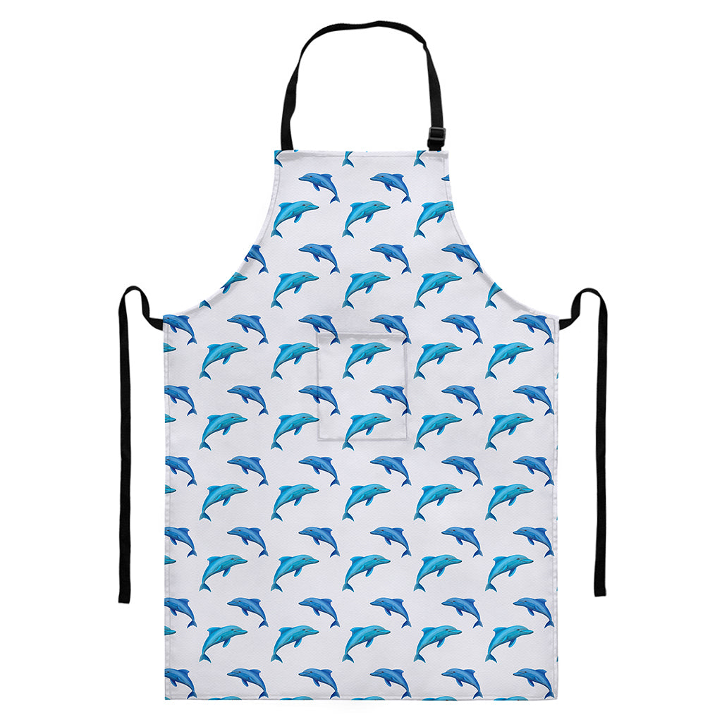 Watercolor Dolphin Pattern Print Bib Apron With Pocket
