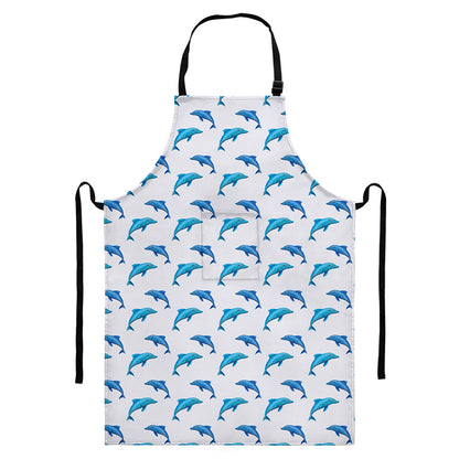 Watercolor Dolphin Pattern Print Bib Apron With Pocket