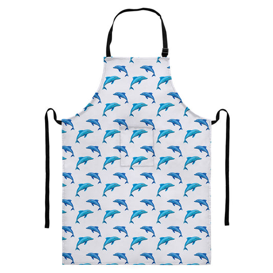 Watercolor Dolphin Pattern Print Bib Apron With Pocket