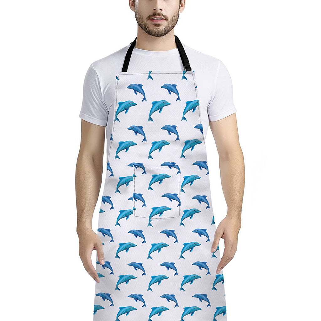 Watercolor Dolphin Pattern Print Bib Apron With Pocket