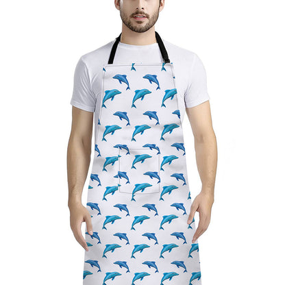 Watercolor Dolphin Pattern Print Bib Apron With Pocket