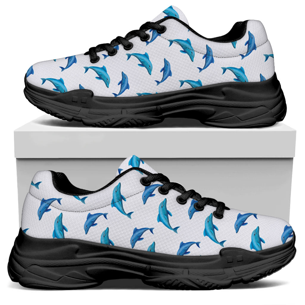 Watercolor Dolphin Pattern Print Black Chunky Shoes