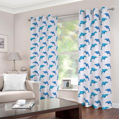 Watercolor Dolphin Pattern Print Blackout Grommet Curtains