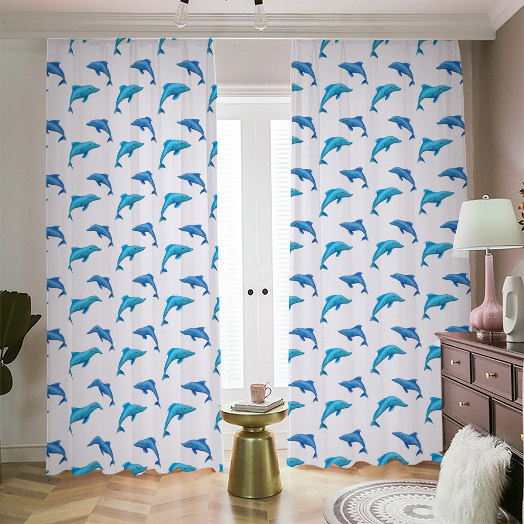 Watercolor Dolphin Pattern Print Blackout Pencil Pleat Curtains