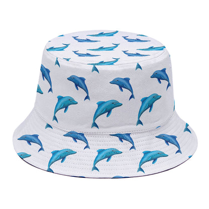Watercolor Dolphin Pattern Print Bucket Hat