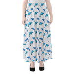 Watercolor Dolphin Pattern Print Chiffon Maxi Skirt