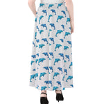 Watercolor Dolphin Pattern Print Chiffon Maxi Skirt