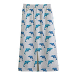 Watercolor Dolphin Pattern Print Cotton Front Slit Maxi Skirt