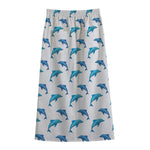Watercolor Dolphin Pattern Print Cotton Front Slit Maxi Skirt